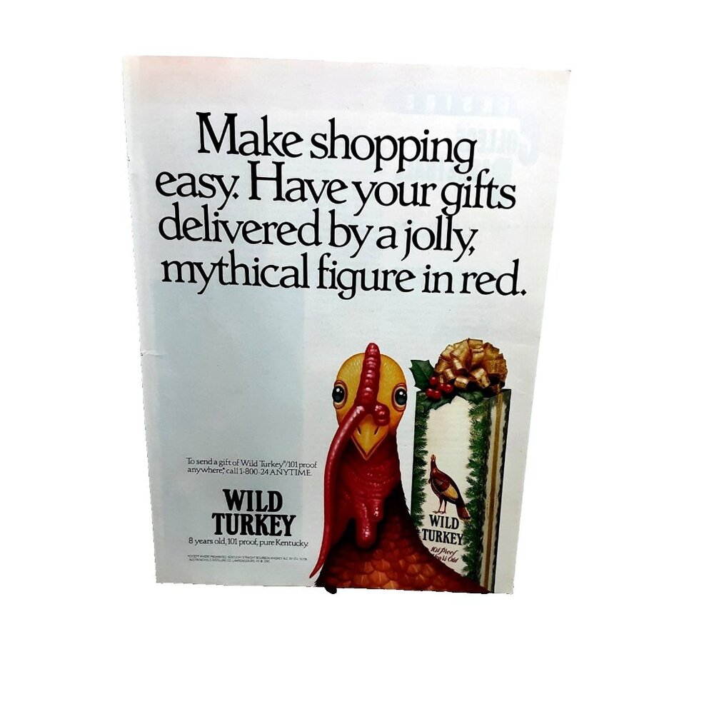 1990 Wild Turkey Bourbon Ad Holiday Gift Theme Jolly Mythical Figure Print